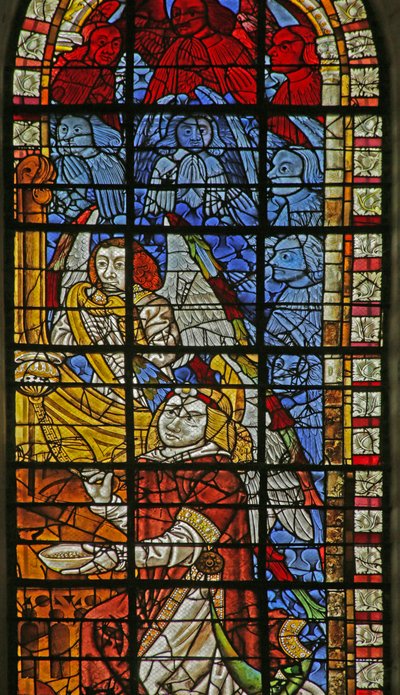 Vindu som viser engler ved Jomfruens kroning av French School